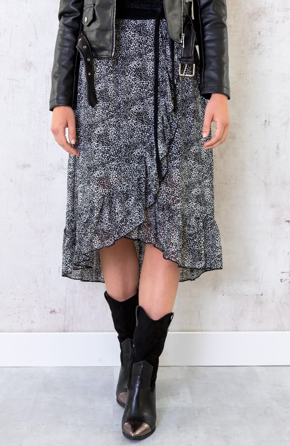 Bloemen Ruffle Rok Zwart Wit Deluxe – shoparchief, foto 1