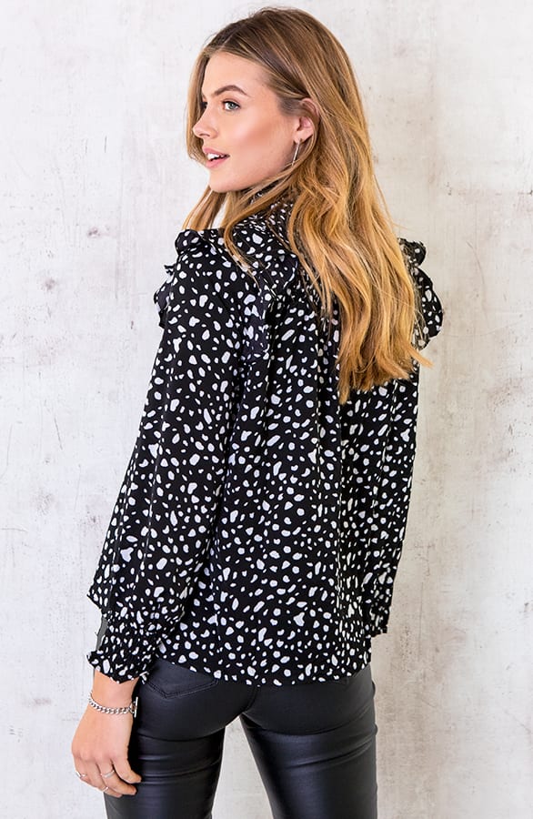 Cheetah Blouse Met Ruches Zwart – shoparchief, foto 6