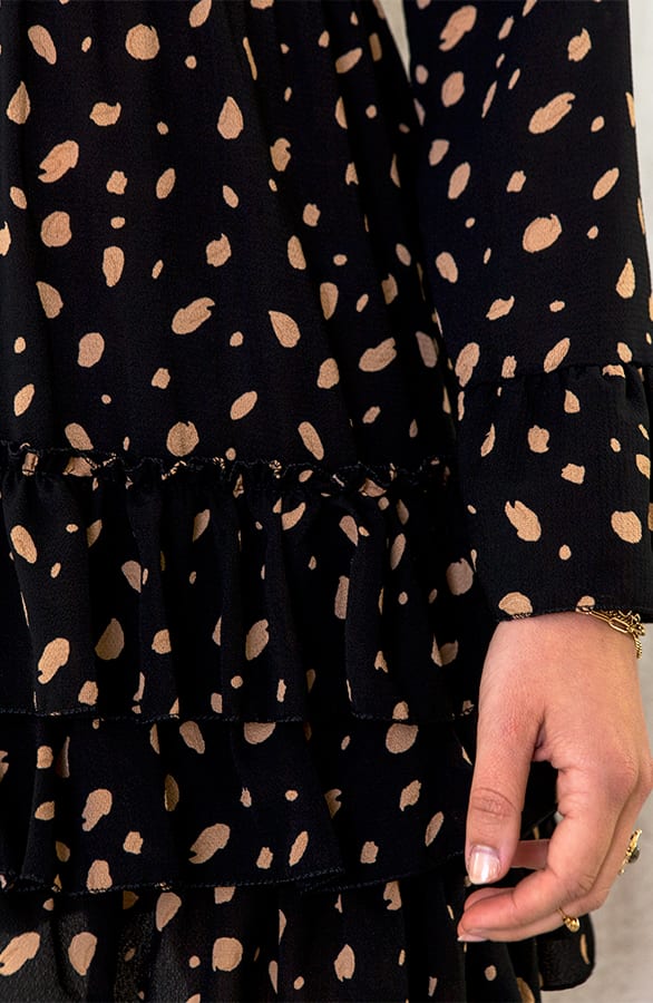Cheetah Ruches Jurk Zwart Camel – shoparchief, foto 5