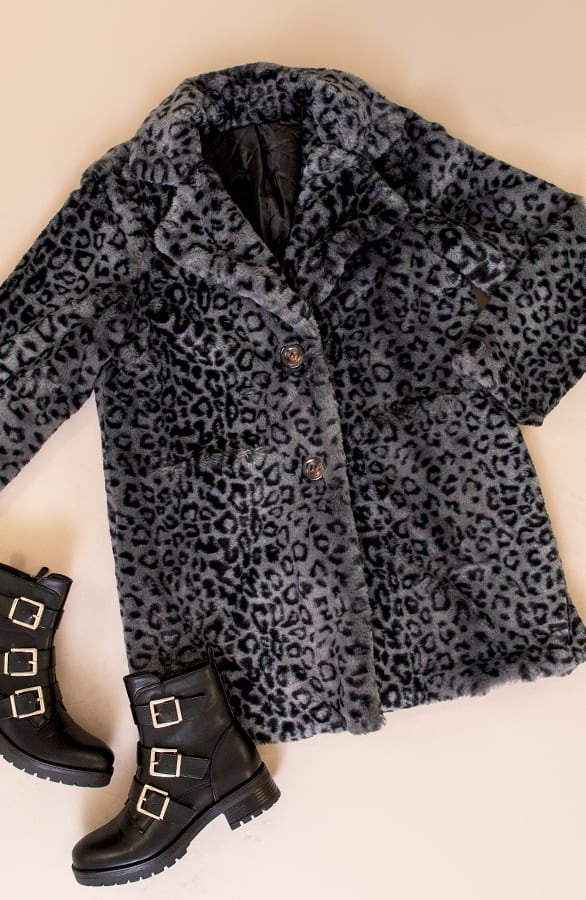 Faux Fur Jas Panterprint Grijs – shoparchief, foto 6
