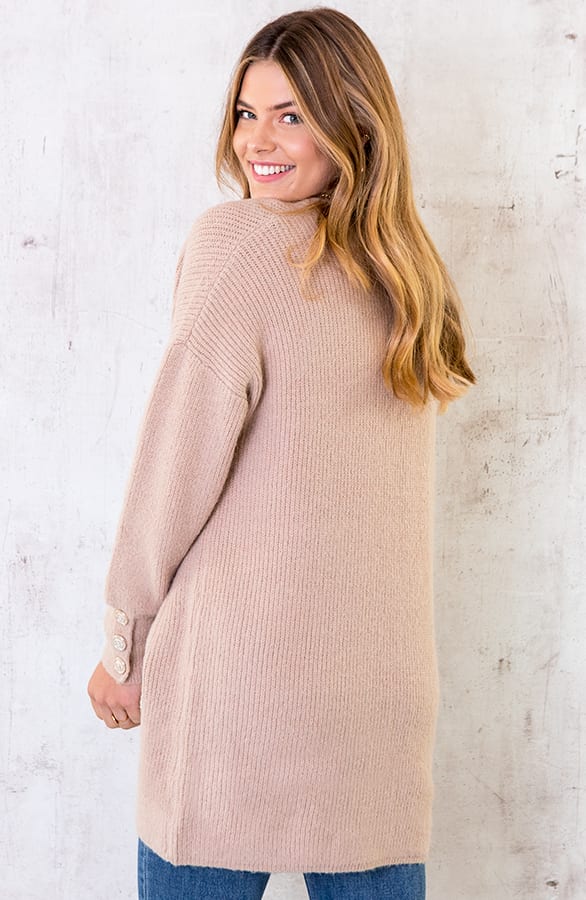 Gebreid Vest Knopen Taupe – shoparchief, foto 2