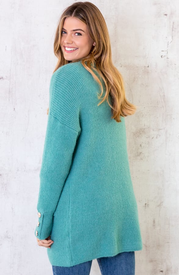 Gebreid Vest Knopen Turquoise – shoparchief, foto 2