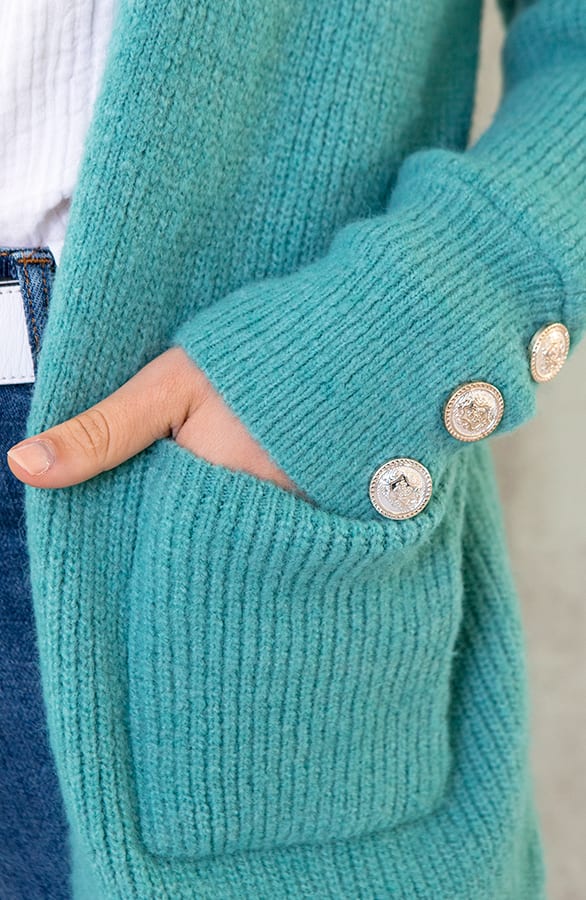 Gebreid Vest Knopen Turquoise – shoparchief, foto 3