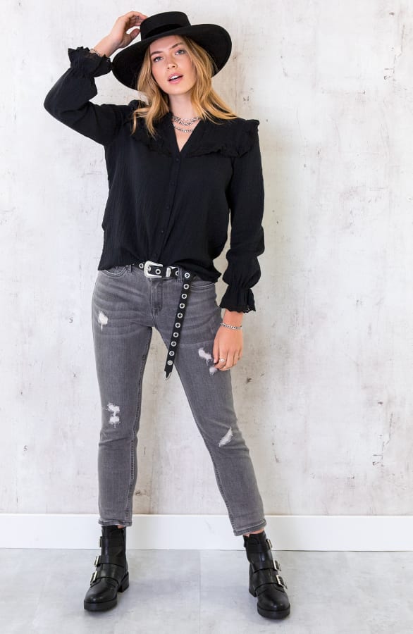 Katoenen Blouse Met Kant Zwart – shoparchief, foto 2