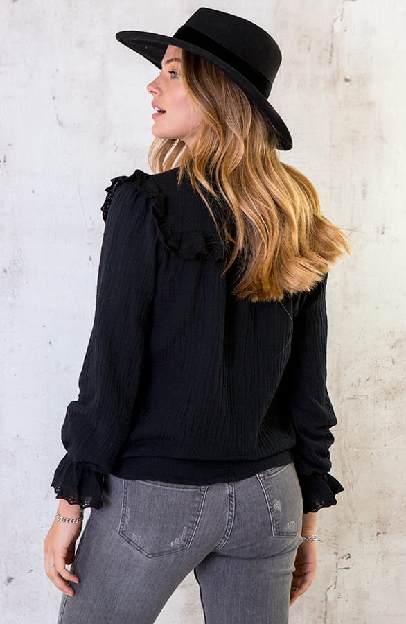 Katoenen Blouse Met Kant Zwart – shoparchief, foto 3