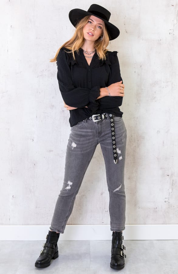 Katoenen Blouse Met Kant Zwart – shoparchief, foto 5