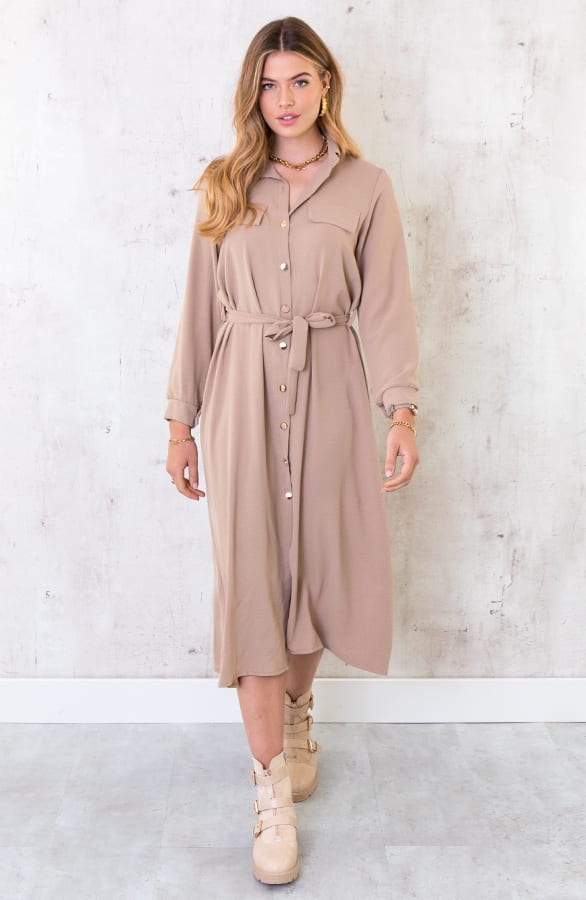Knopen Jurk Lang Beige – shoparchief, foto 1