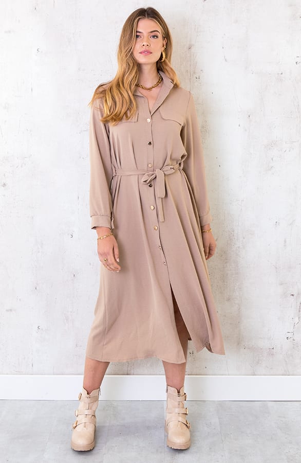 Knopen Jurk Lang Beige – shoparchief, foto 5