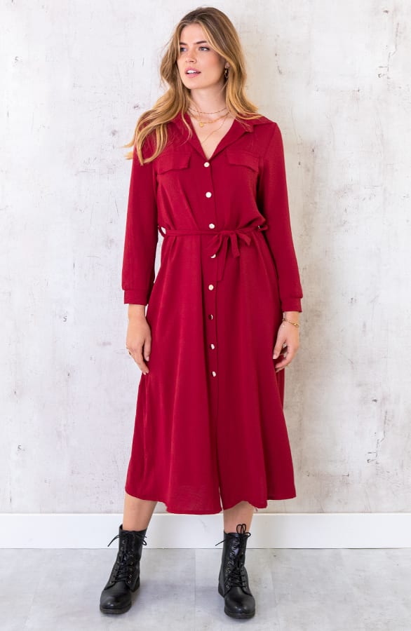 Knopen Jurk Lang Bordeaux – shoparchief, foto 1