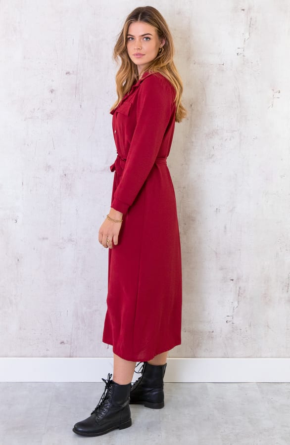 Knopen Jurk Lang Bordeaux – shoparchief, foto 2