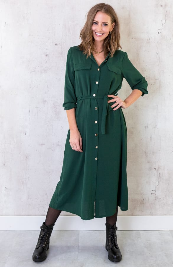 Knopen Jurk Lang Smaragd – shoparchief, foto 1