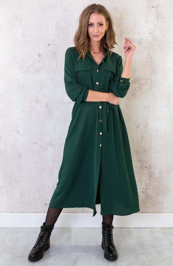 Knopen Jurk Lang Smaragd – shoparchief, foto 2