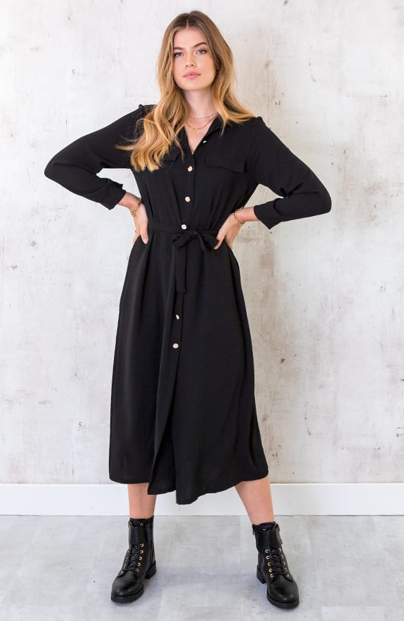 Knopen Jurk Lang Zwart – shoparchief, foto 1