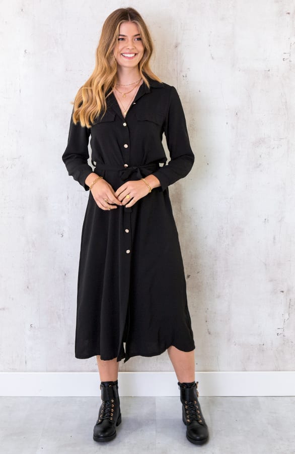 Knopen Jurk Lang Zwart – shoparchief, foto 5