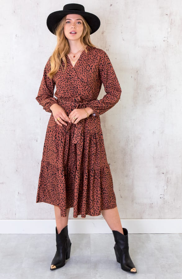 Lange Cheetah Jurk Cognac – shoparchief, foto 1