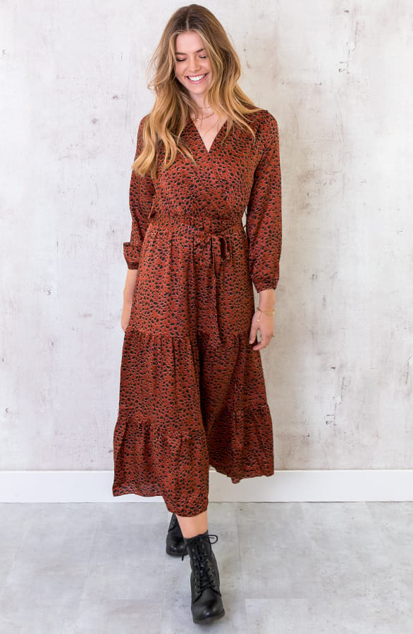 Lange Cheetah Silk Jurk Terracotta – shoparchief, foto 4