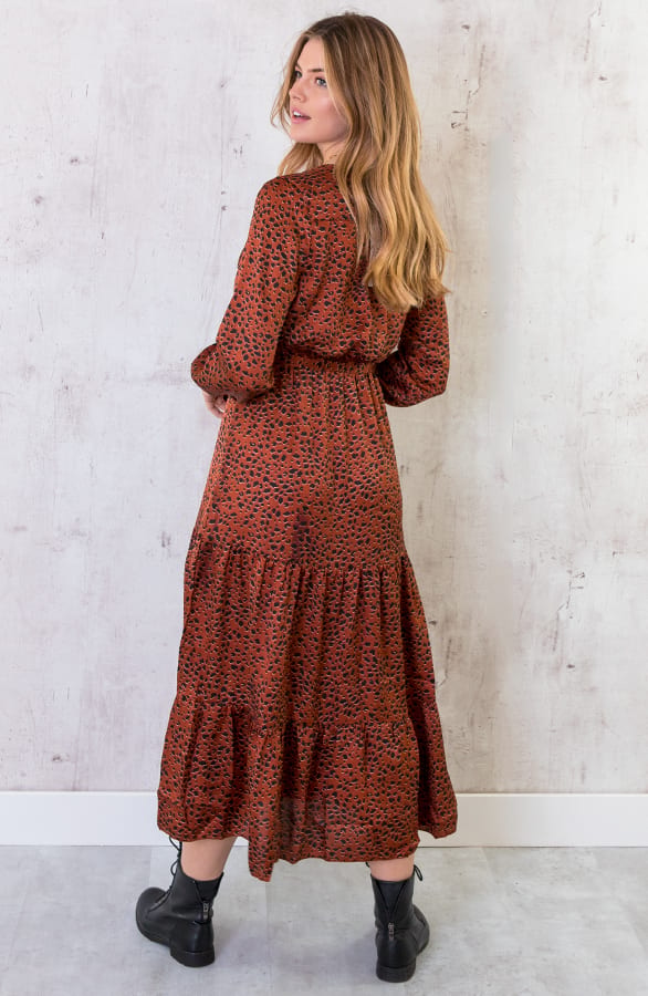 Lange Cheetah Silk Jurk Terracotta – shoparchief, foto 2