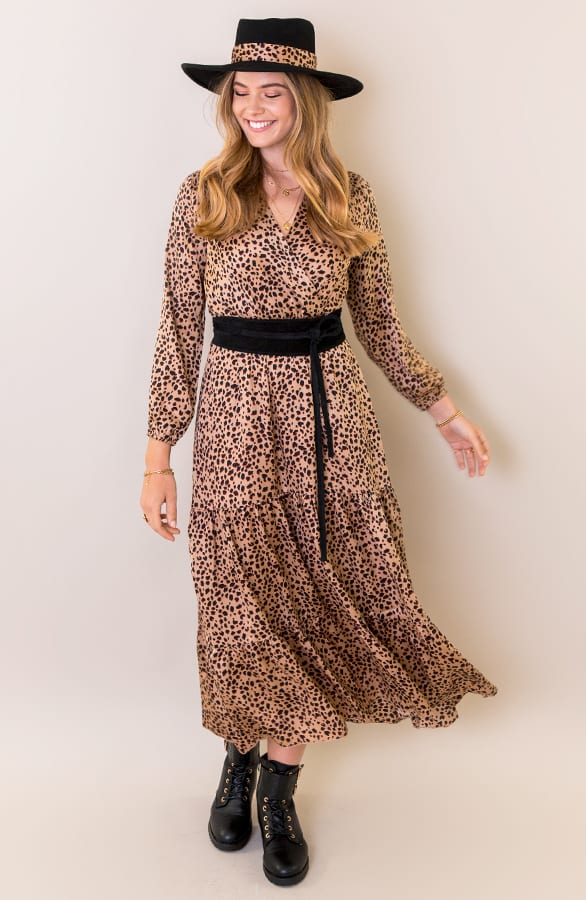 Lange Cheetah Silk Jurk Camel – shoparchief, foto 4