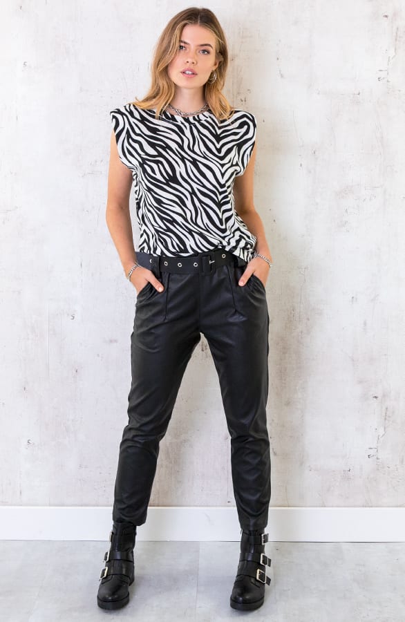 Leren Broek Met Riem Zwart – shoparchief, foto 2