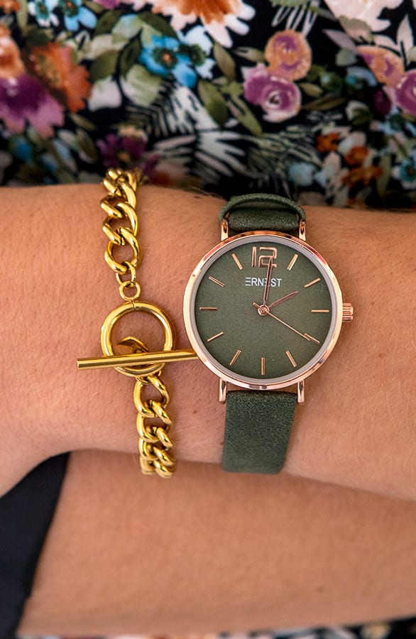 Leren Horloge Dames Legergroen – shoparchief, foto 2