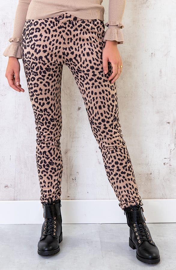 Low Waist Suede Leopard Broek Beige – shoparchief, foto 3