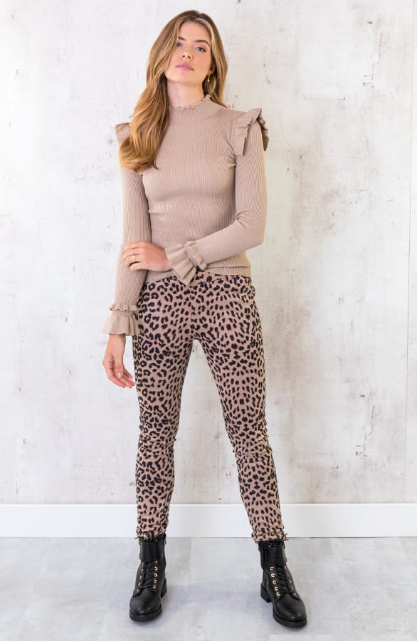 Low Waist Suede Leopard Broek Beige – shoparchief, foto 2