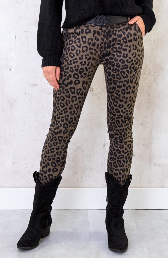 Low Waist Suede Leopard Broek Groen – shoparchief, foto 3