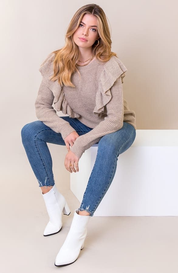 Ruches Glitter Trui Gebreid Taupe – shoparchief, foto 1