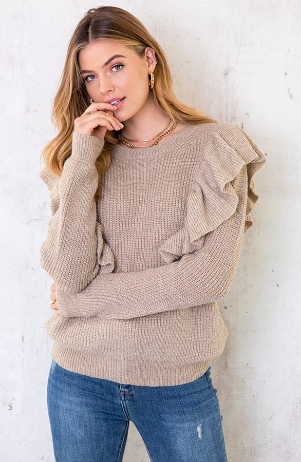 Ruches Glitter Trui Gebreid Taupe – shoparchief, foto 2