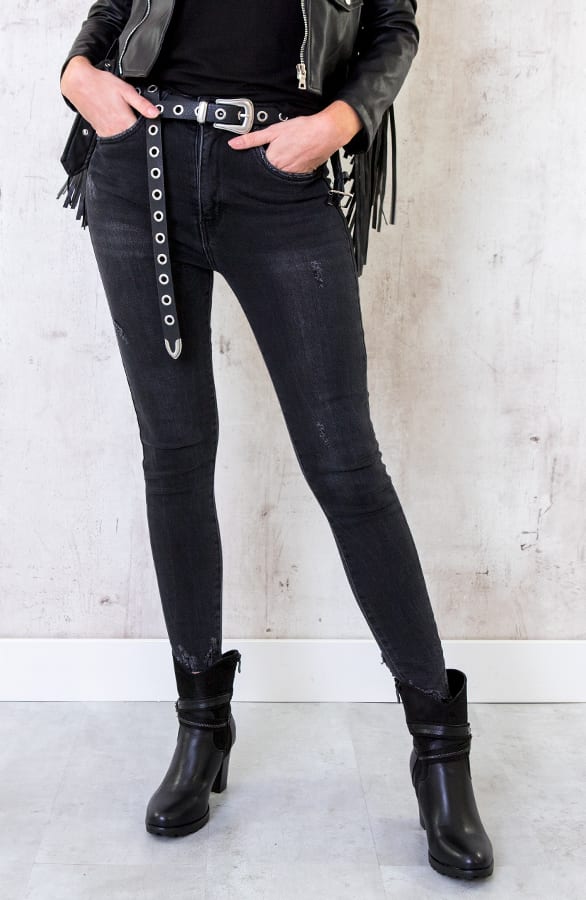 Skinny High Waisted Jeans Donkergrijs – shoparchief, foto 4