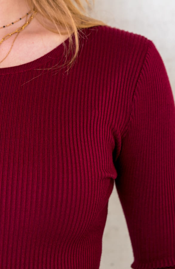 Stretch Jurk Ribstof Bordeaux – shoparchief, foto 3