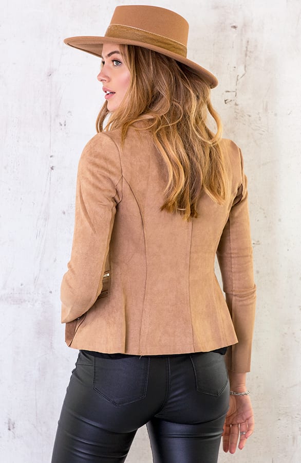 Suede Blazer Met Rits Taupe – shoparchief, foto 4