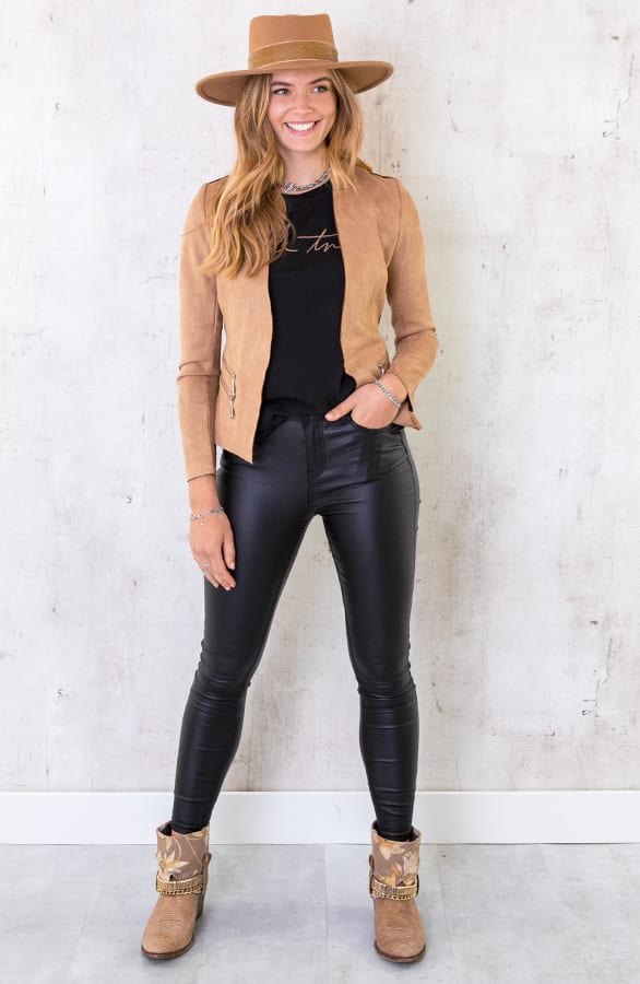 Suede Blazer Met Rits Taupe – shoparchief, foto 2