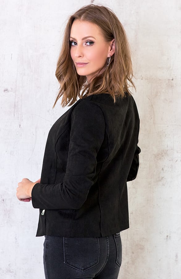 Suede Blazer Met Rits Zwart – shoparchief, foto 4