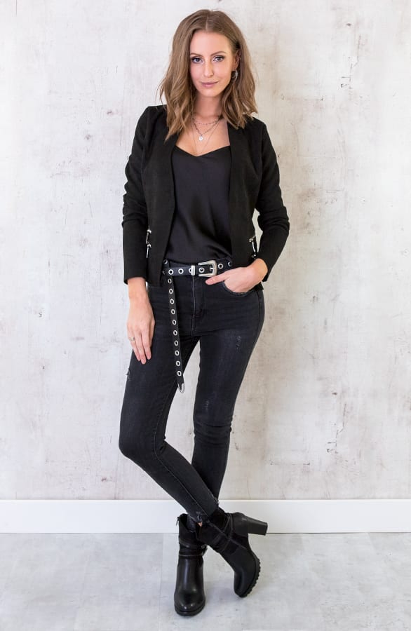 Suede Blazer Met Rits Zwart – shoparchief, foto 2