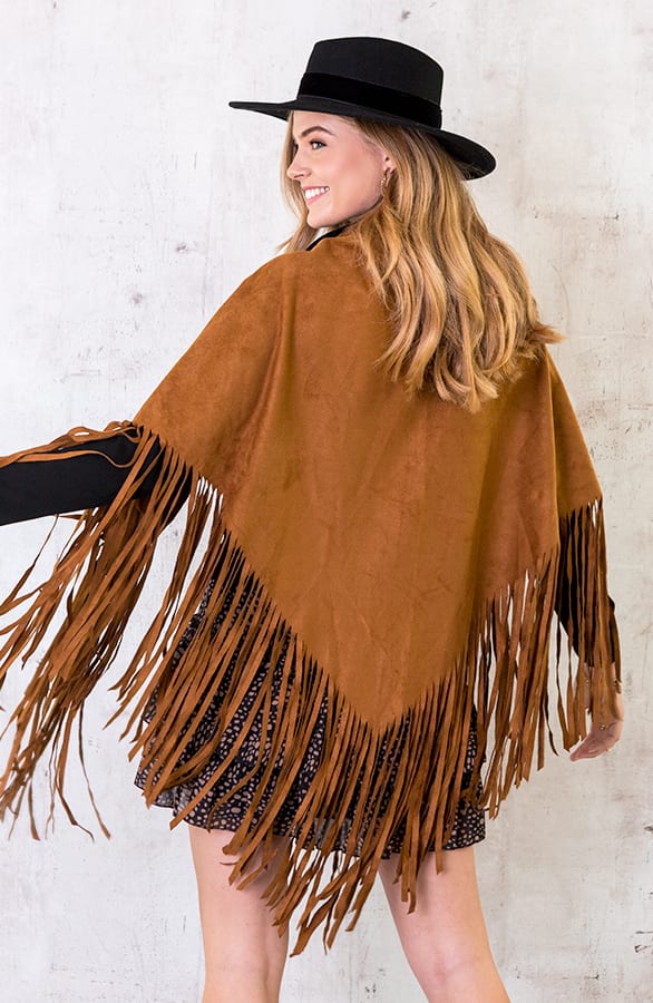 Suede Poncho Cognac – shoparchief, foto 3