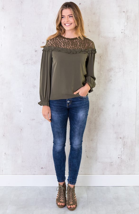 Blouse Met Kanten Bloemen Army – shoparchief, foto 3