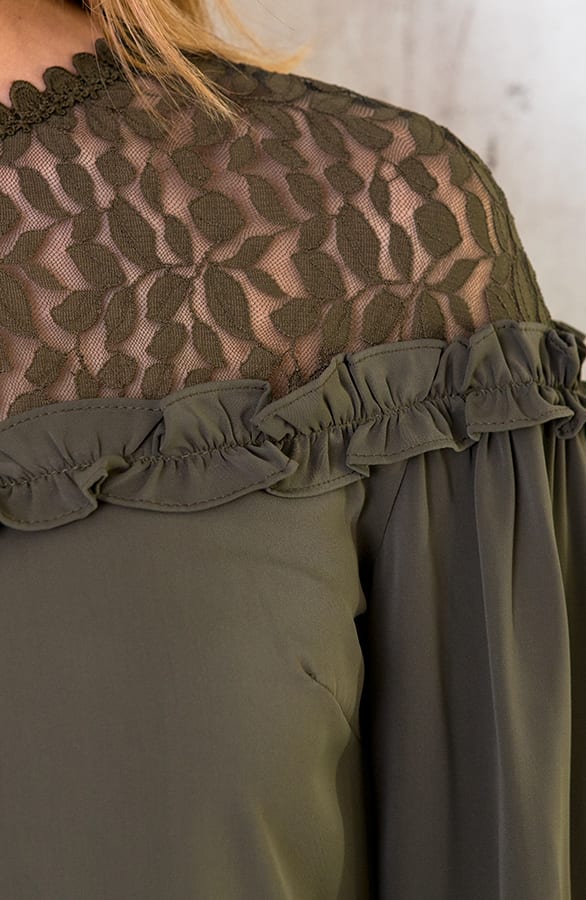 Blouse Met Kanten Bloemen Army – shoparchief, foto 5