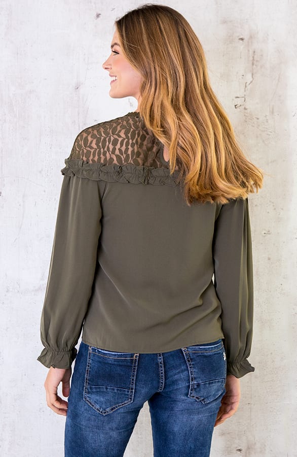 Blouse Met Kanten Bloemen Army – shoparchief, foto 4
