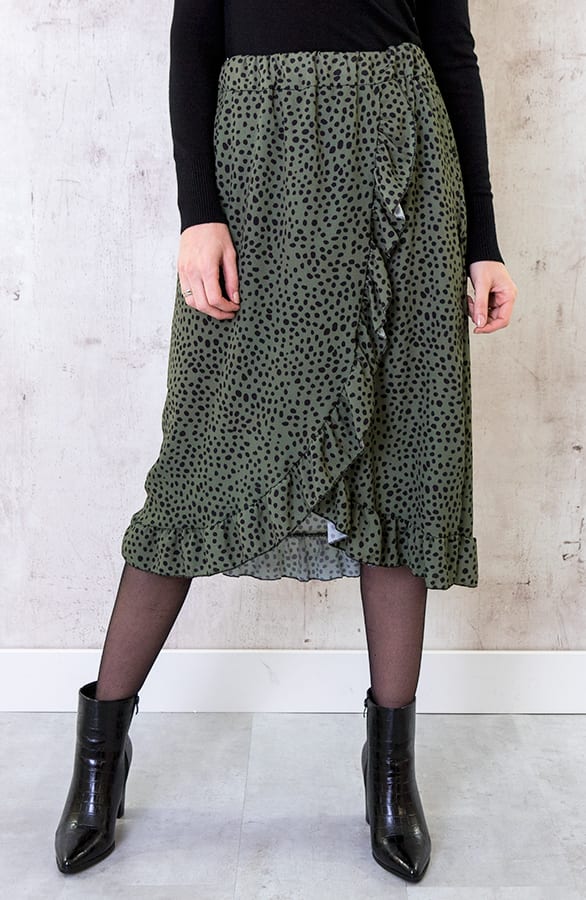 Cheetah Midi Rok Legergroen – shoparchief, foto 2