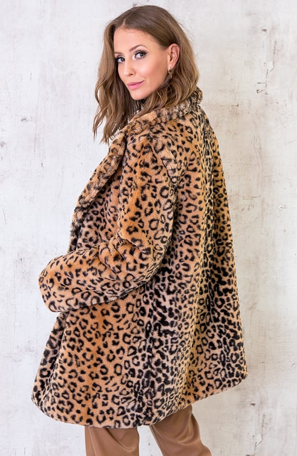 Faux Fur Jas Panterprint Camel – shoparchief, foto 2