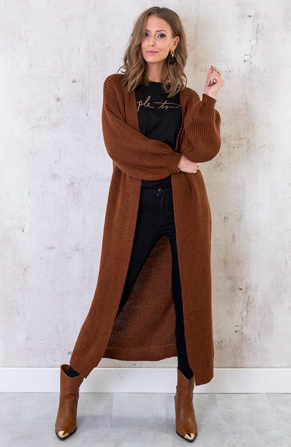 Gebreid Vest Lang Cognac – shoparchief, foto 5