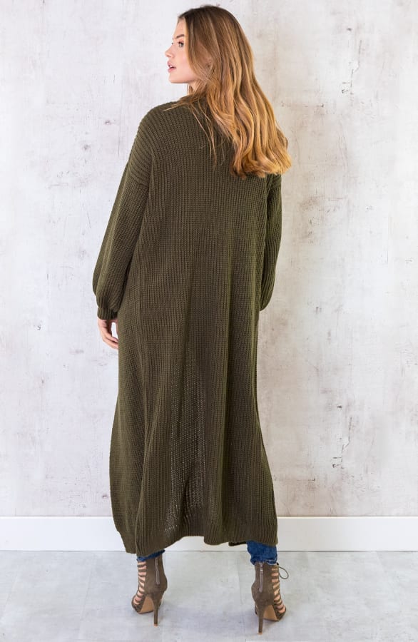 Gebreid Vest Lang Legergroen – shoparchief, foto 3