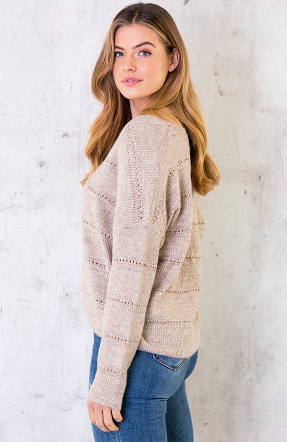 Gebreide V Trui Strepen Beige – shoparchief, foto 5