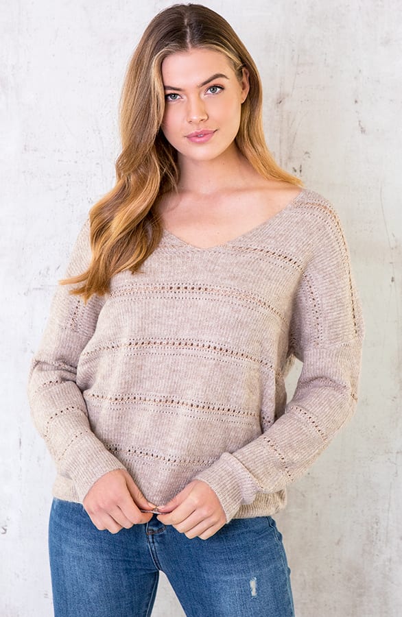 Gebreide V Trui Strepen Beige – shoparchief, foto 1