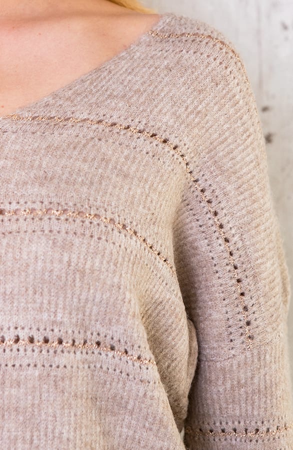 Gebreide V Trui Strepen Beige – shoparchief, foto 3