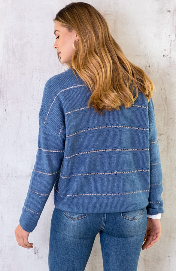 Gebreide V Trui Strepen Blauw – shoparchief, foto 6