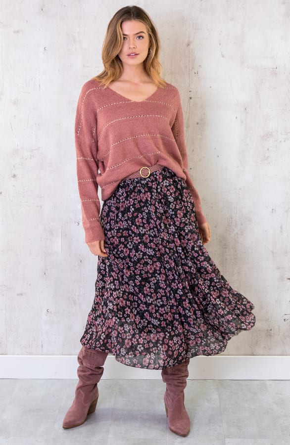 Plisse Bloemen Maxi Rok Roze – shoparchief, foto 1