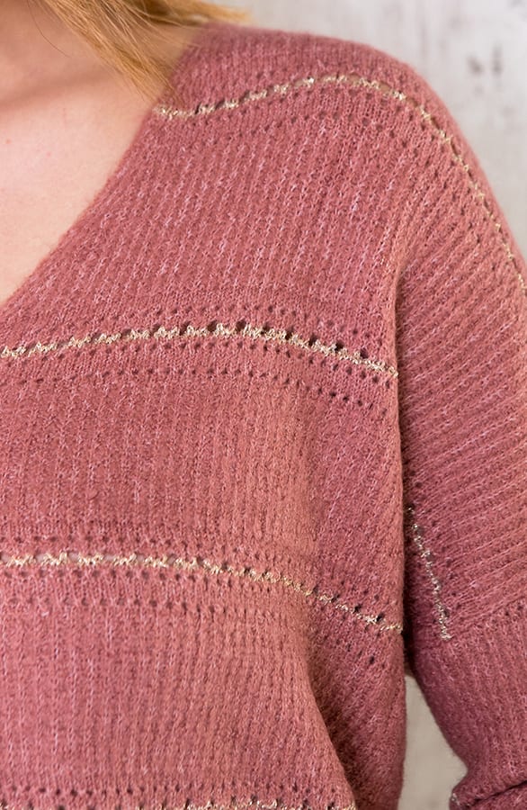 Gebreide V Trui Strepen Oud Roze – shoparchief, foto 6
