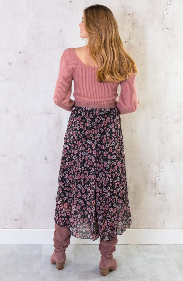 Plisse Bloemen Maxi Rok Roze – shoparchief, foto 2
